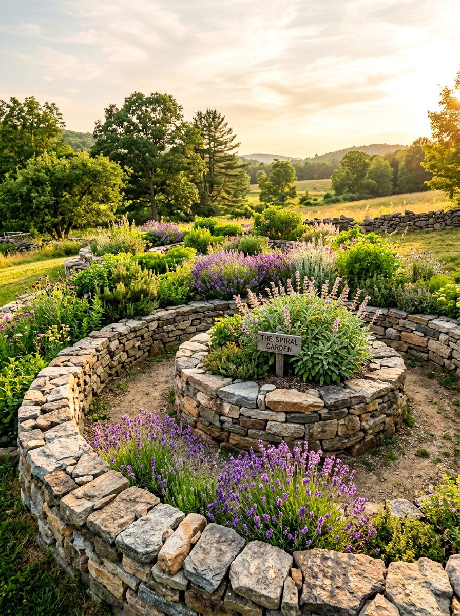 Stone Spiral Garden - 30 herb rich backyard ideas