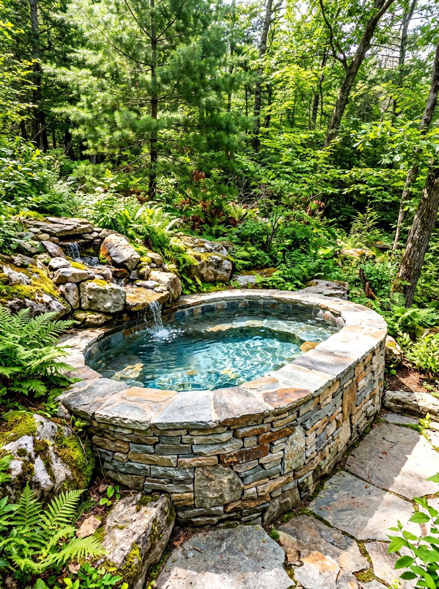Stone Surround Cold Plunge - 30 cold plunge patio ideas