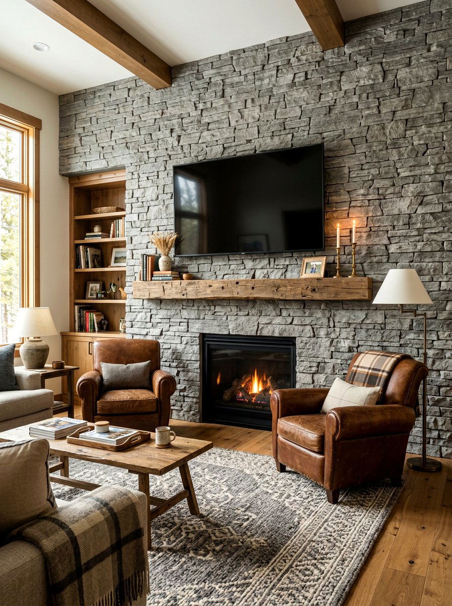 Stone TV Wall - 30 TV wall panel ideas