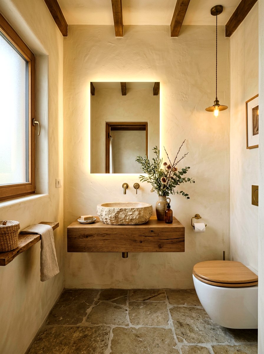 Stone Texture Powder Room - 30 neutral home decor ideas