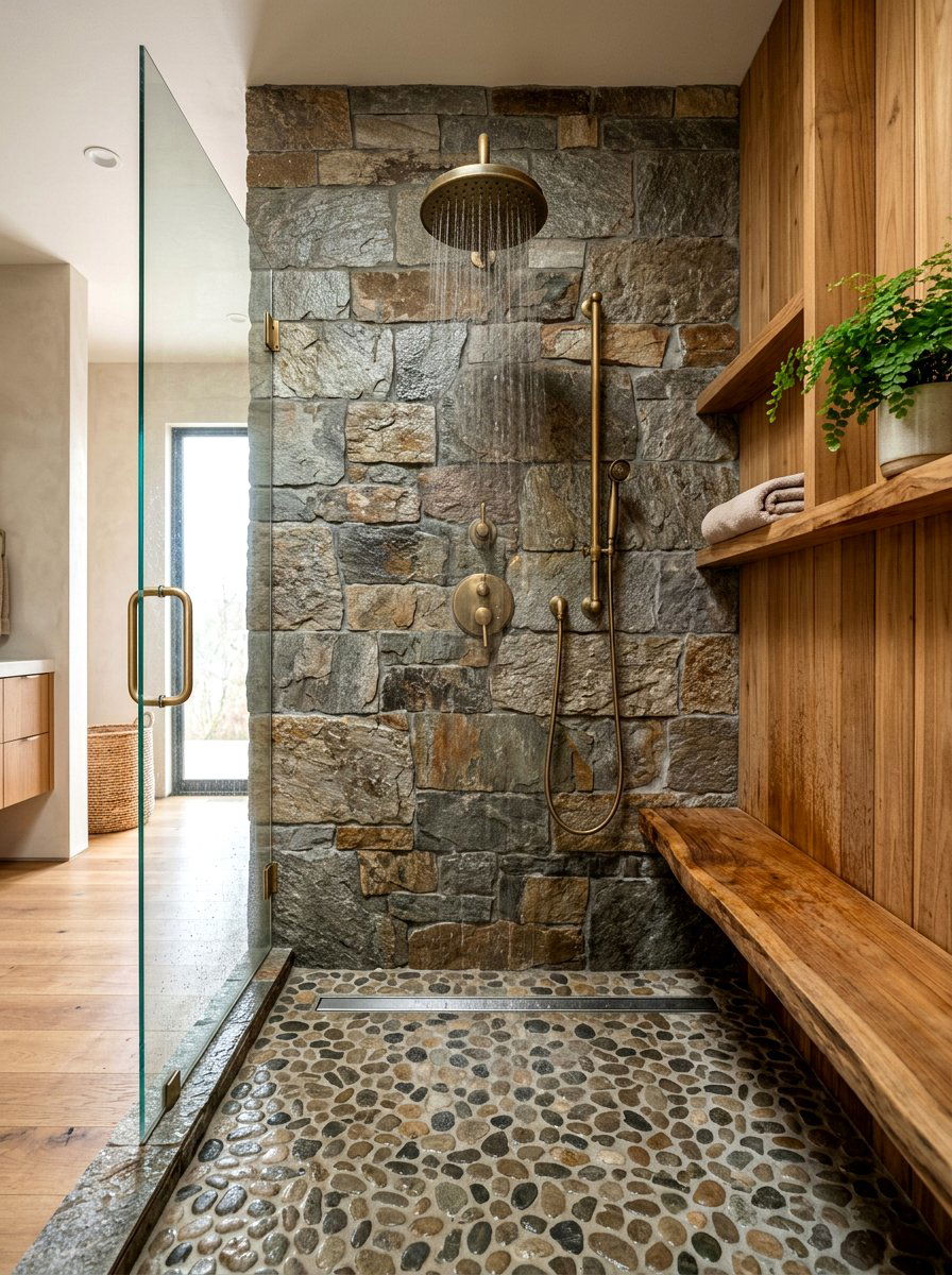 Stone Texture Rain Shower - 30 rain head shower bathroom ideas