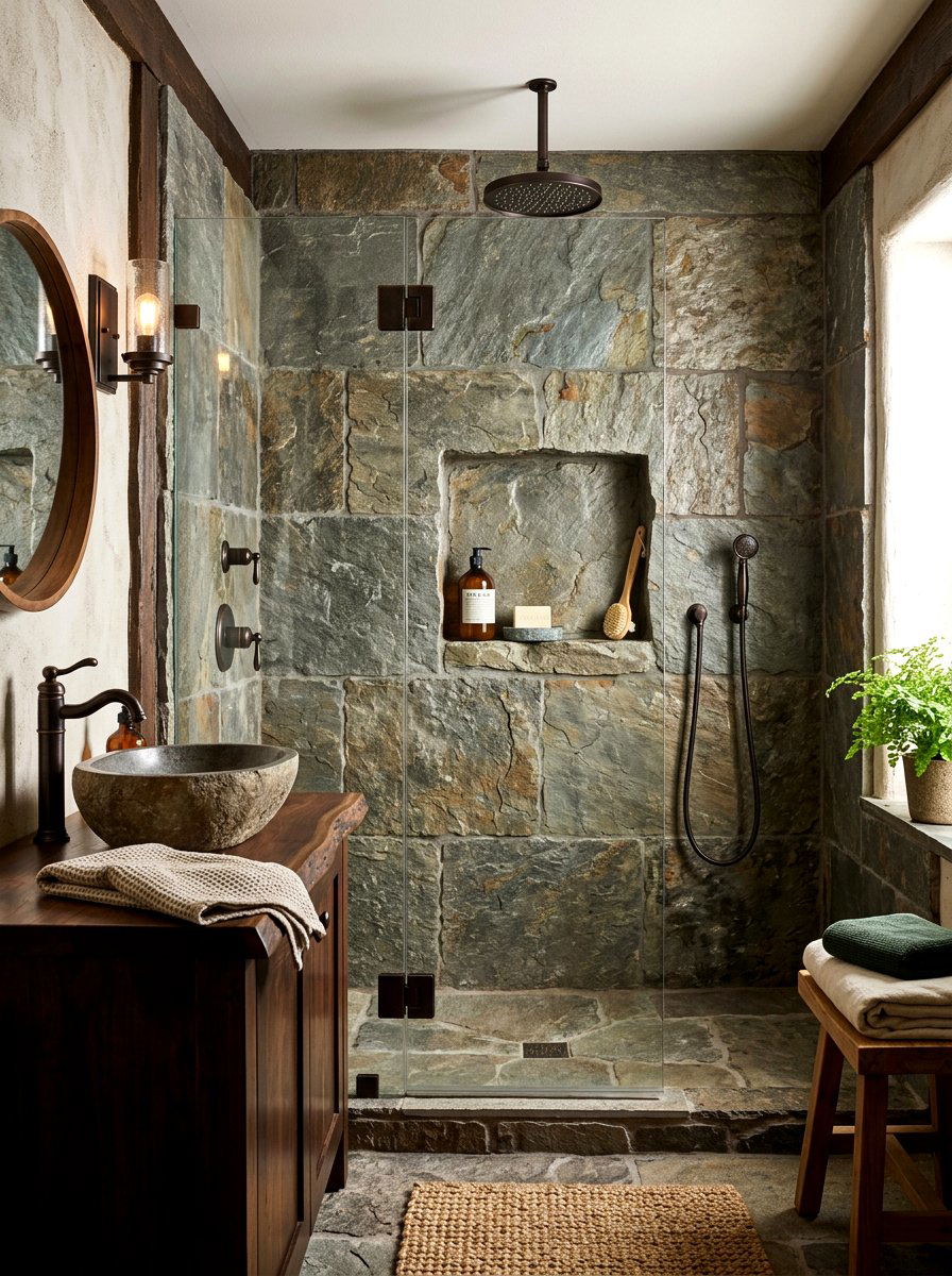 Stone Texture Shower Niche - 30 shower niche ideas