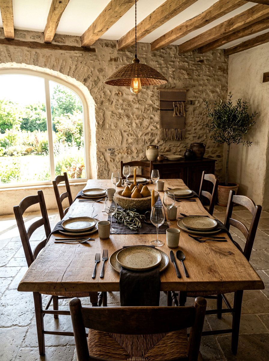 Stone Textured Earthy Dining - 30 layered tablescape dining ideas