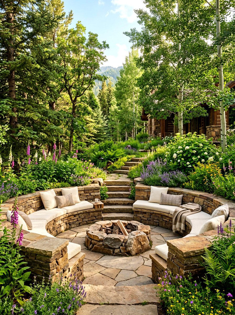 Stone Tiered Garden Pit - 30 sunken backyard seating ideas