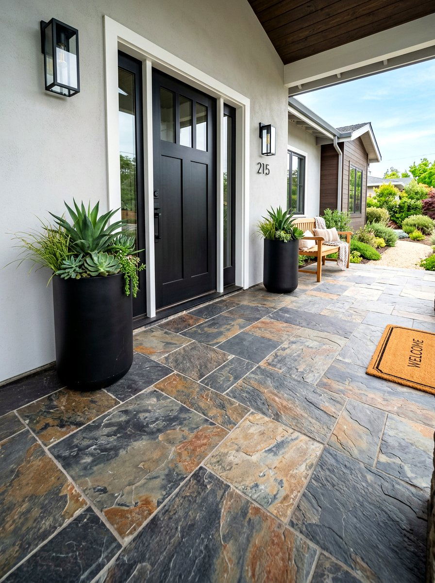 Stone Tile Porch Flooring - 30 small front porch ideas