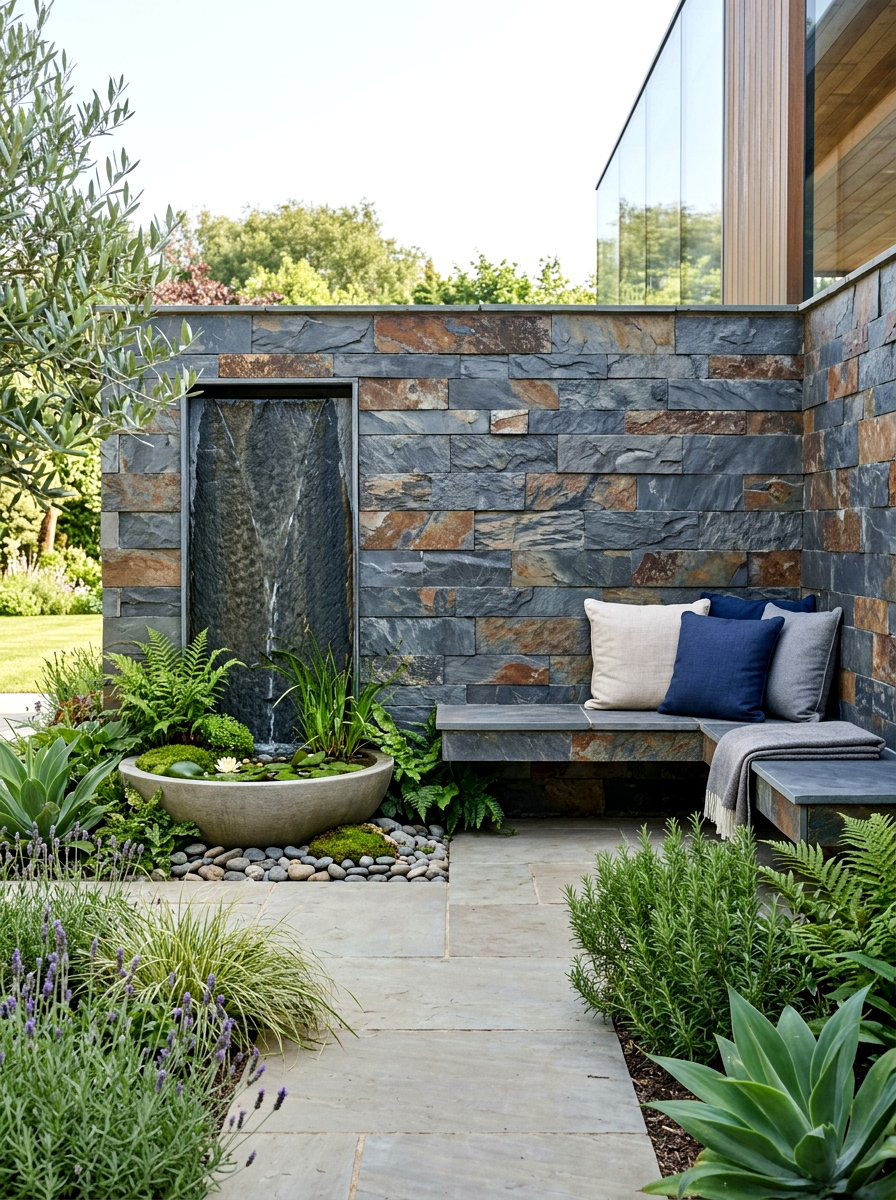 Stone Tile Wall - 30 courtyard privacy wall ideas