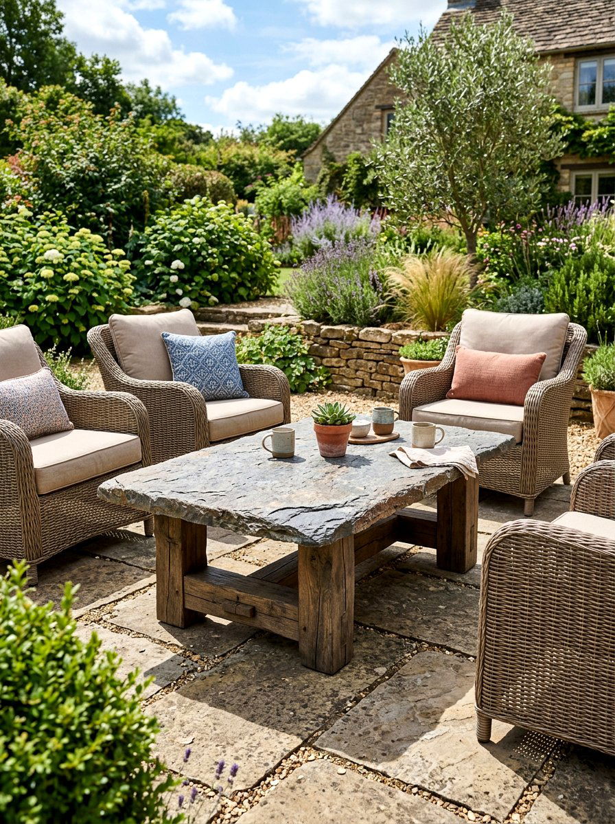 Stone Top Coffee Table - 30 rustic outdoor furniture ideas