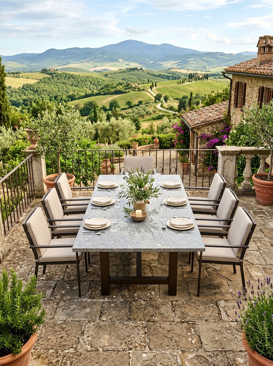 Stone Top Dining Set - 30 backyard furniture ideas