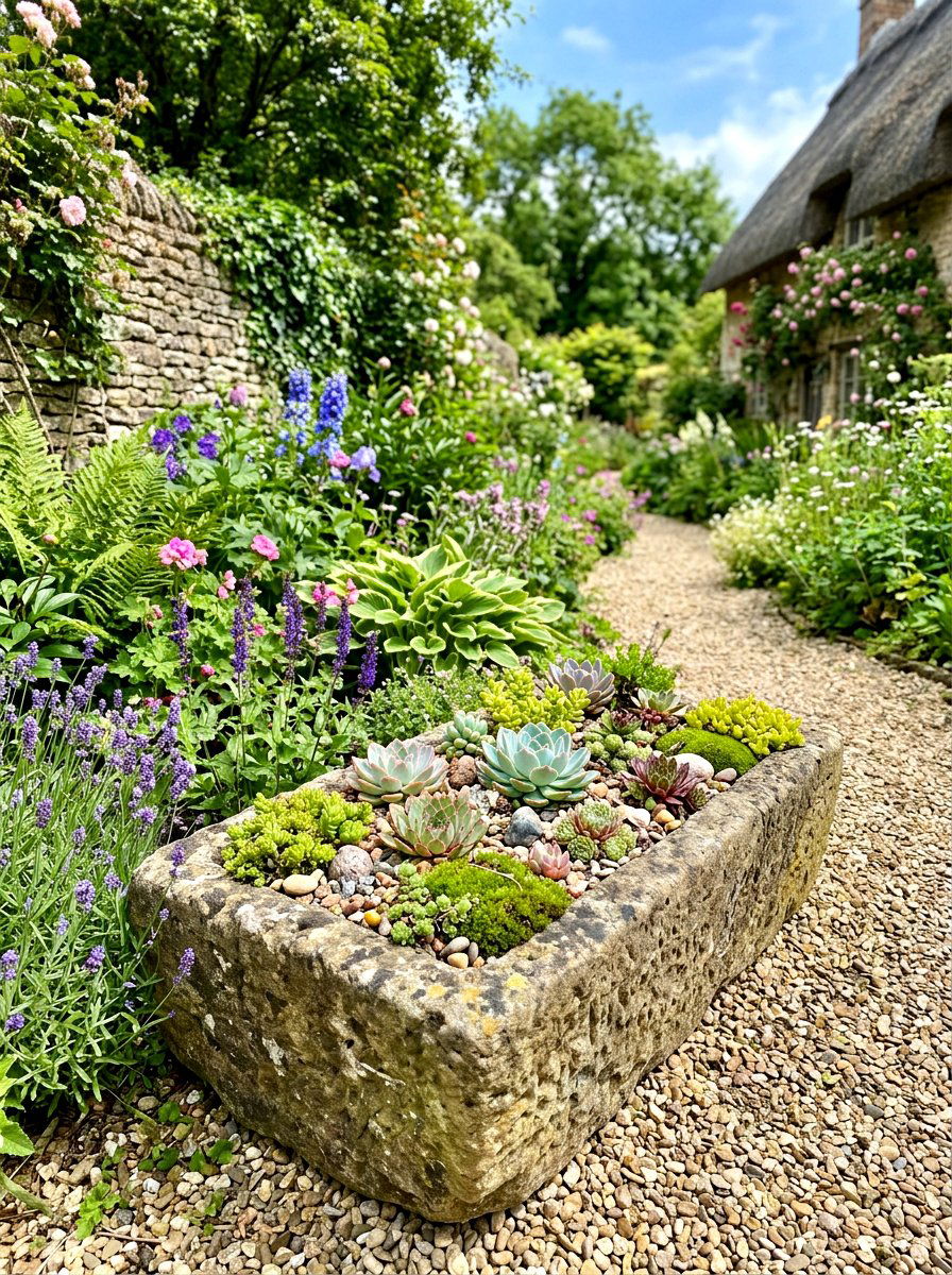 Stone Trough Planter - 30 rustic container garden ideas