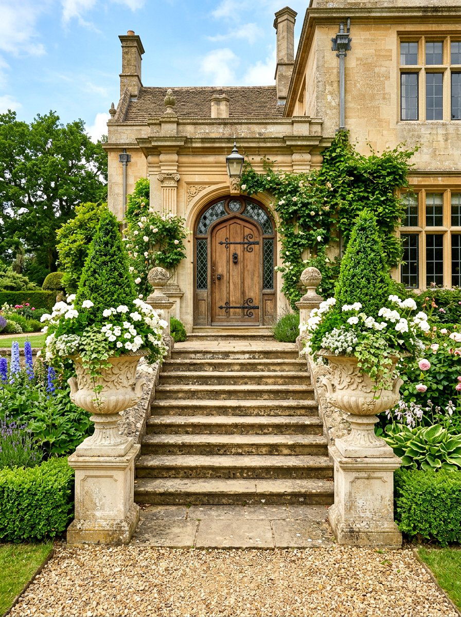 Stone Urn Step Planter - 30 porch steps flower pot ideas