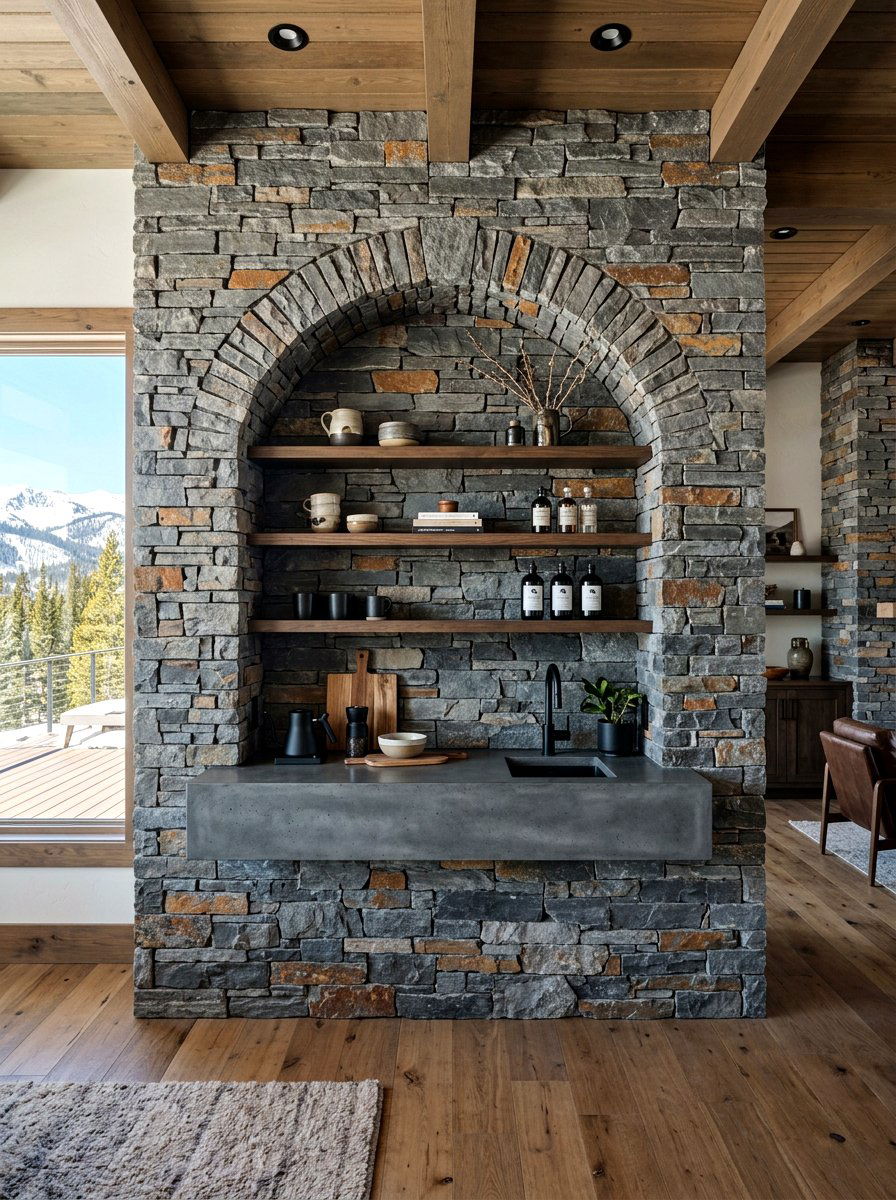 Stone Veneer Arched Niche - 30 arched vanity niche ideas