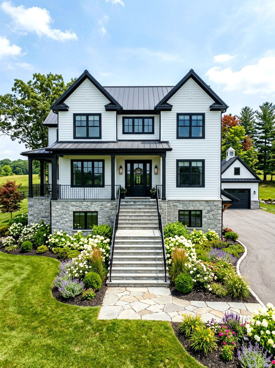 Stone Veneer Foundation - 30 modern farmhouse exterior ideas