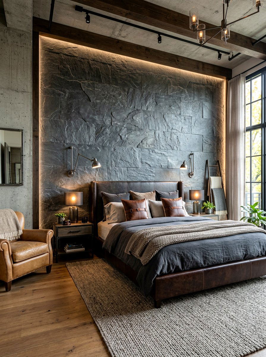 Stone Veneer Headboard - 30 statement headboard bedroom ideas