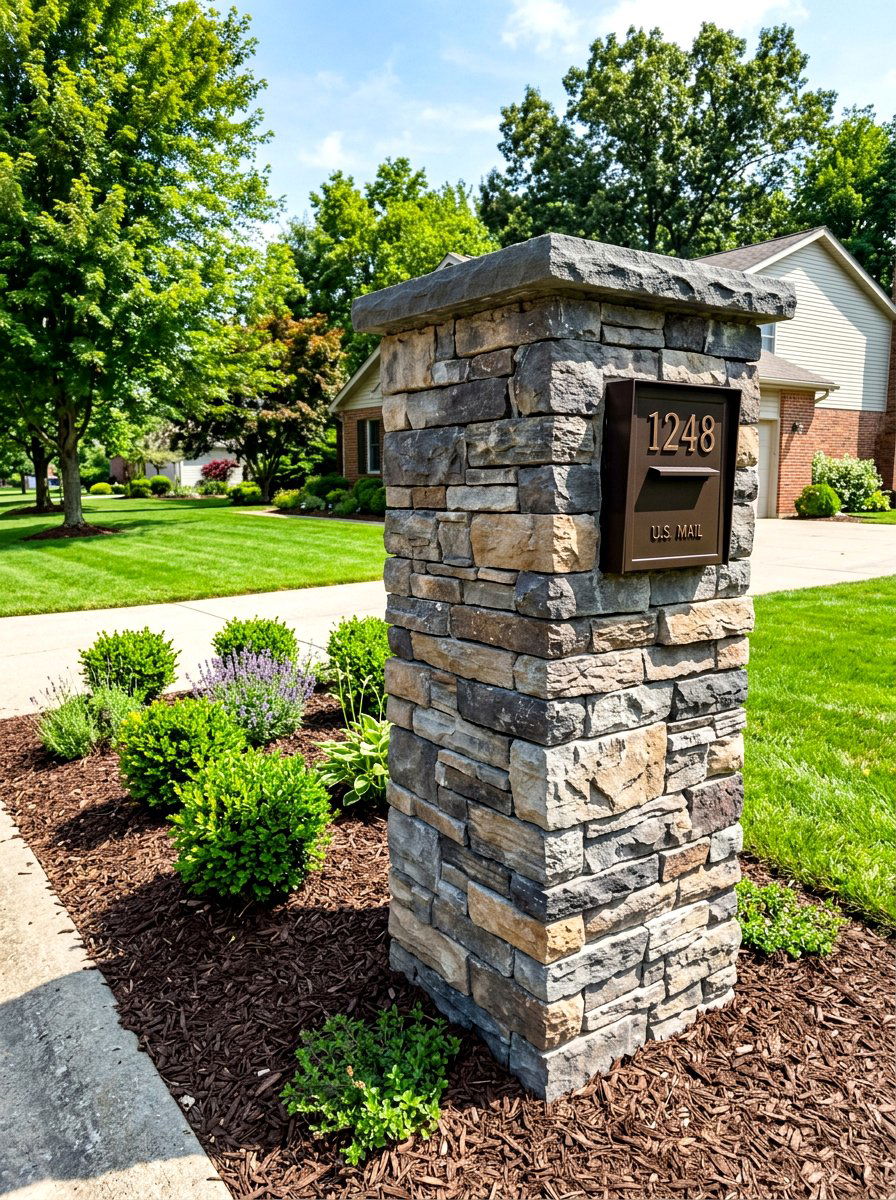 Stone Veneer Mailbox Column - 30 mailbox curb appeal ideas