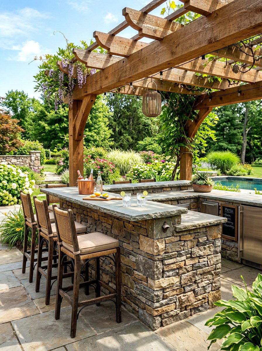 Stone Veneer Outdoor Bar - 30 outdoor countertop ideas