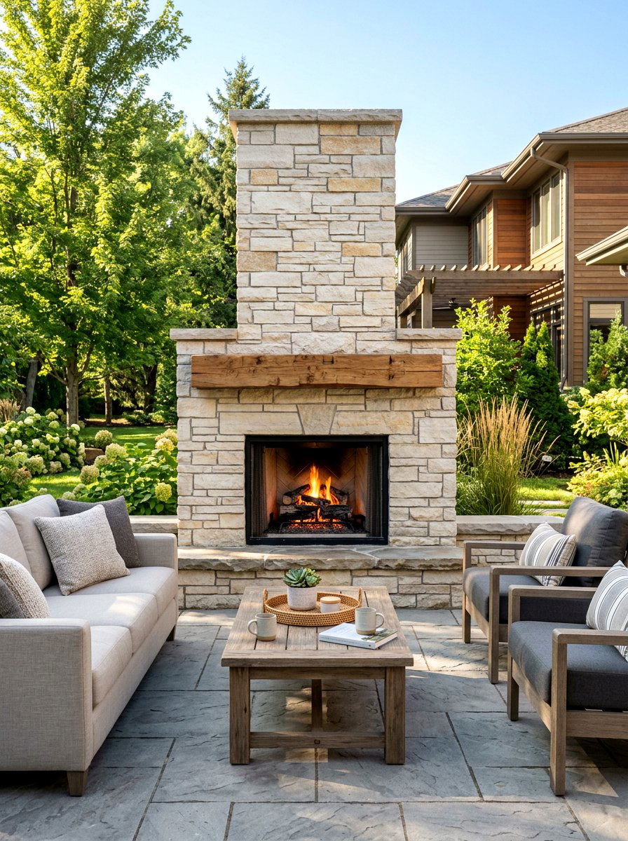 Stone Veneer Patio Fireplace - 30 covered patio fireplace ideas