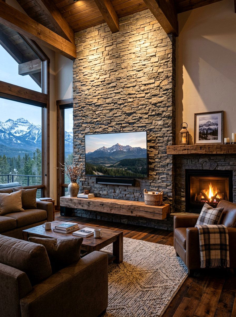 Stone Veneer TV Wall - 30 TV over console ideas