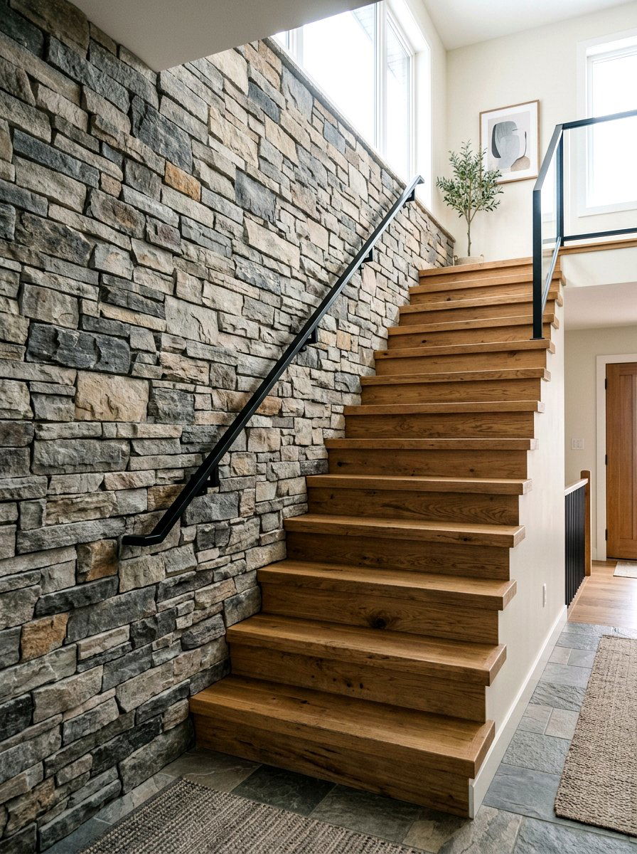 Stone Veneer Wall - 30 staircase wall panel ideas