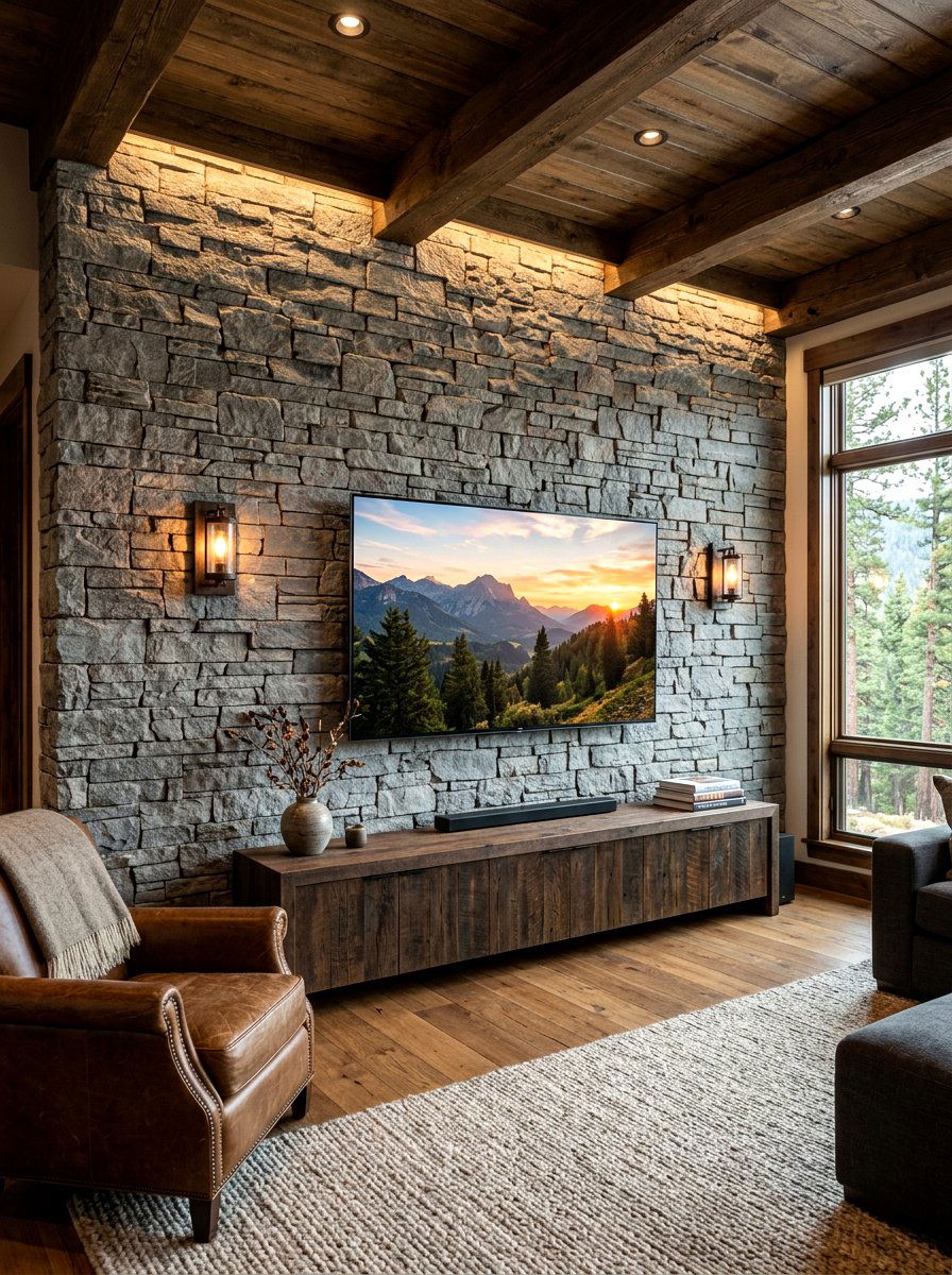 Stone Veneer Wall - 30 tv wall ideas