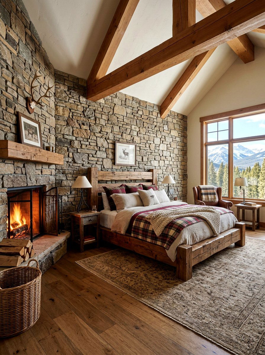 Stone Veneer Wall - 30 bedroom accent wall ideas