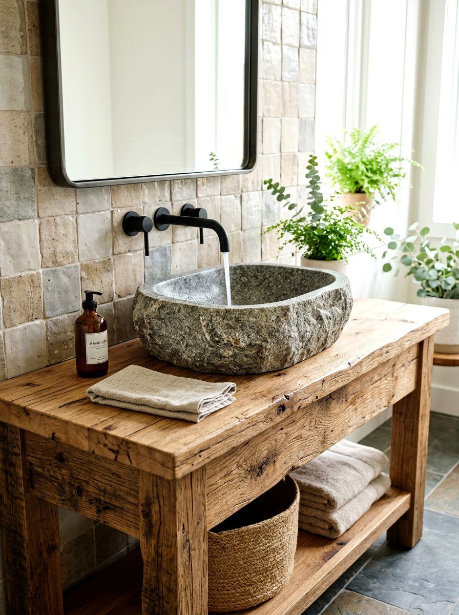 Stone Vessel Sink - 30 guest powder room decor ideas