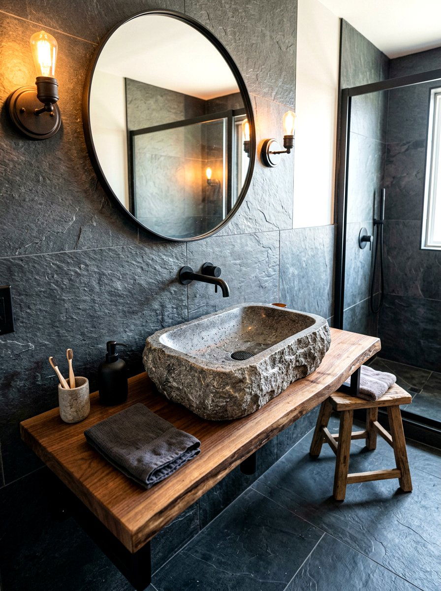 Stone Vessel Sink - 30 jewel box bath ideas