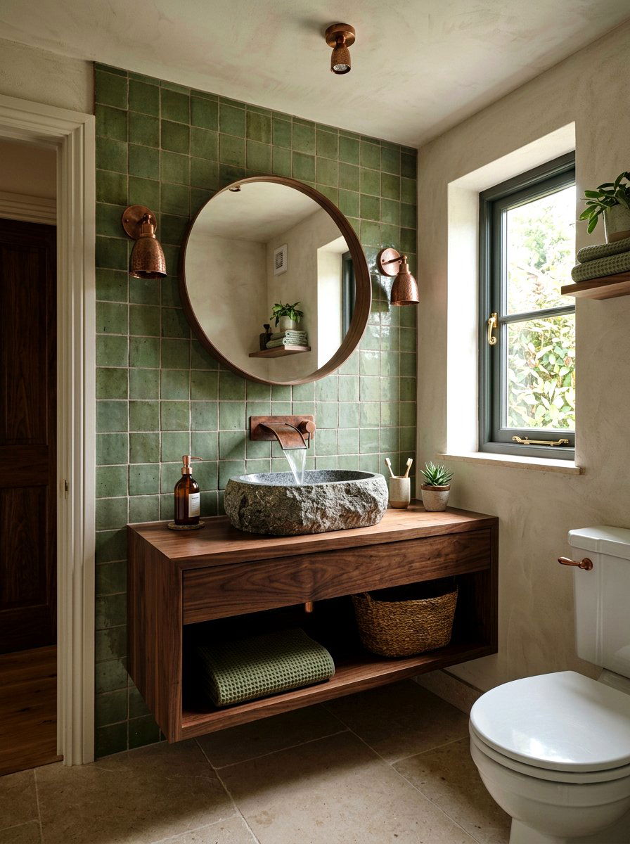 Stone Vessel Sink - 30 mushroom powder room ideas