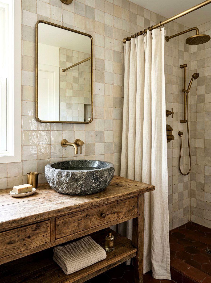 Stone Vessel Sink - 30 old world bathroom ideas