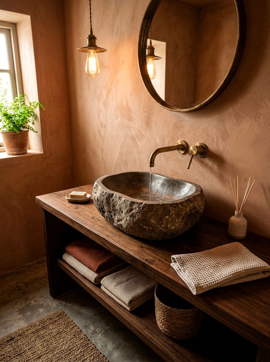 Stone Vessel Sink - 30 boho bathroom ideas