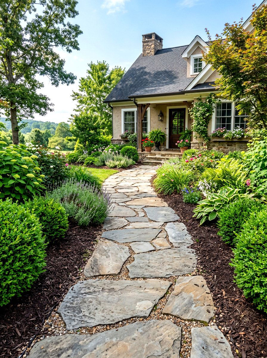 Stone Walkway - 30 farmhouse front yard ideas