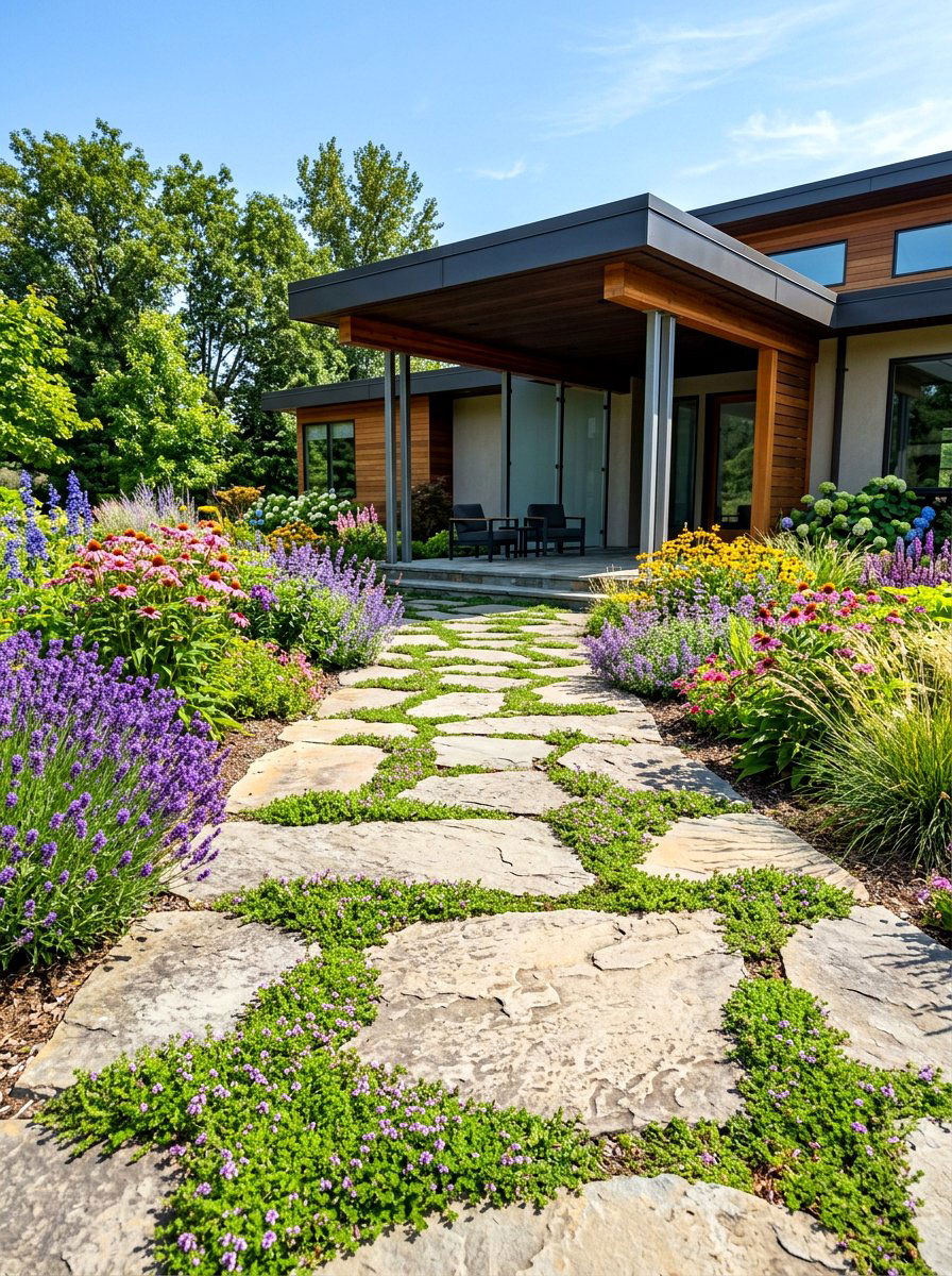 Stone Walkway Garden - 30 portico landscaping ideas