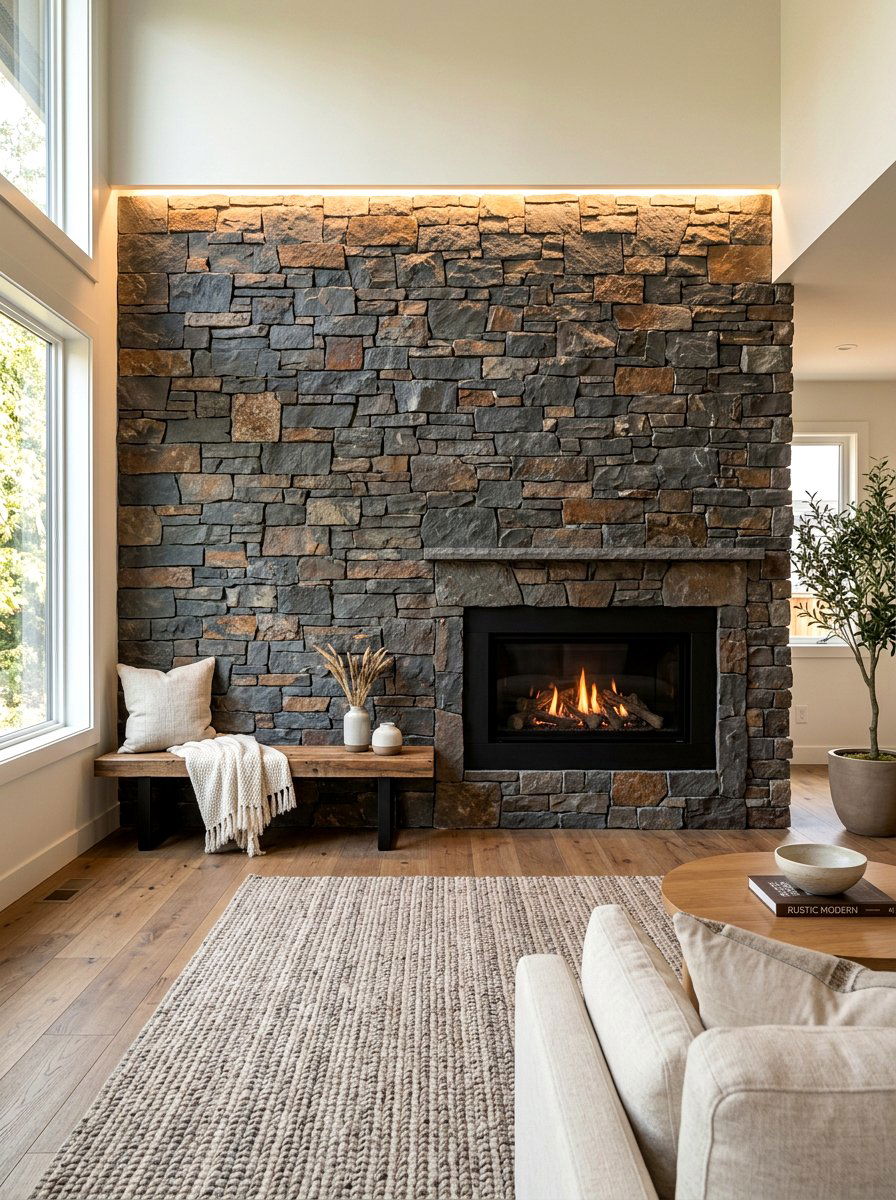 Stone Wall Accent - 30 analog living room ideas