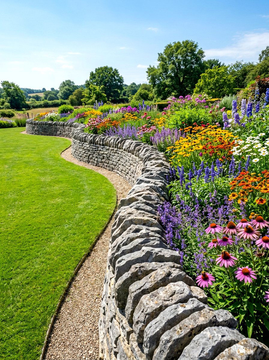 Stone Wall Borders - 30 modern cottage garden ideas