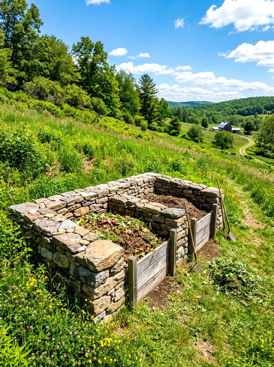 Stone Wall Compost Pit - 30 compost corner ideas