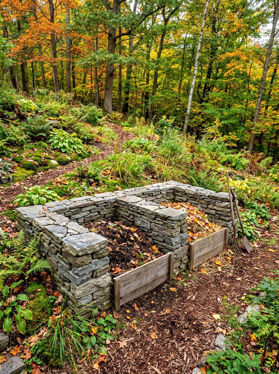 Stone Wall Composting Zone - 30 compost bin ideas