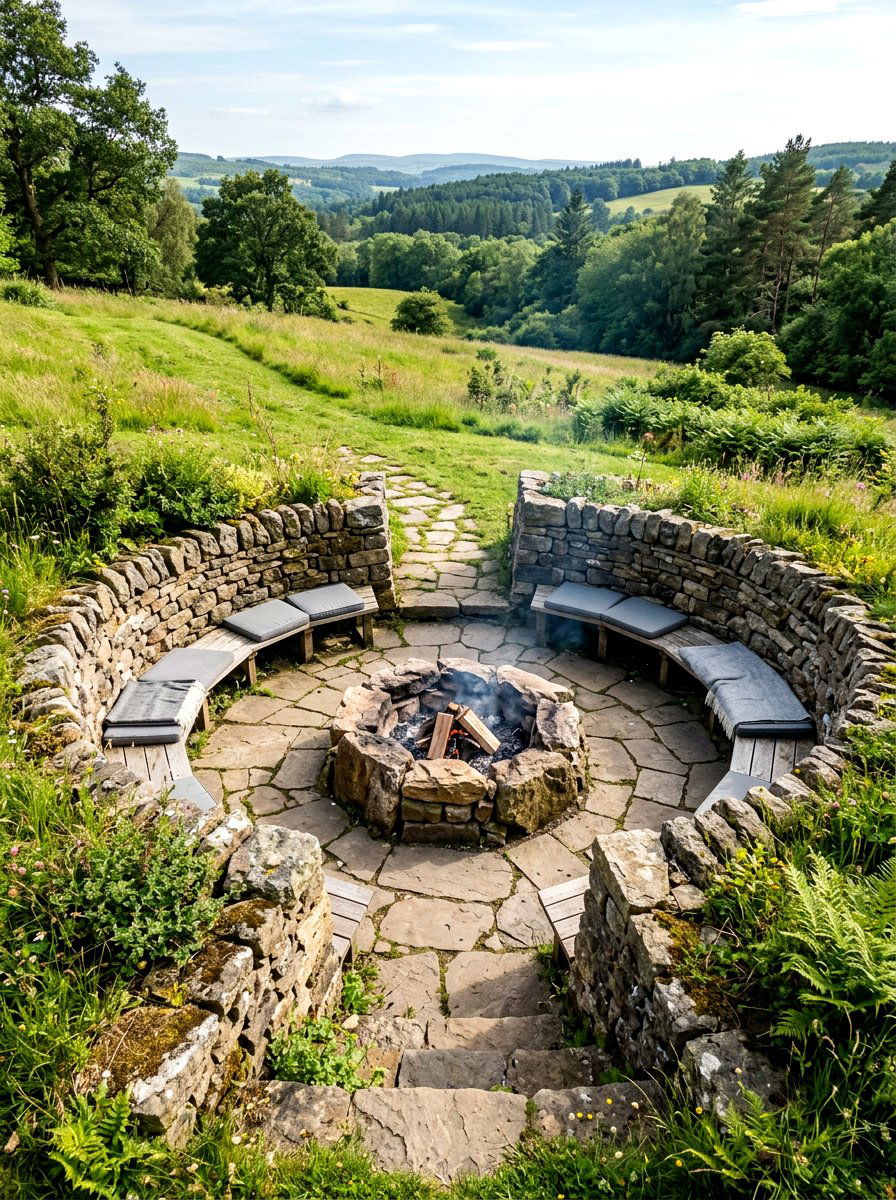 Stone Wall Conversation Pit - 30 conversation pit patio ideas