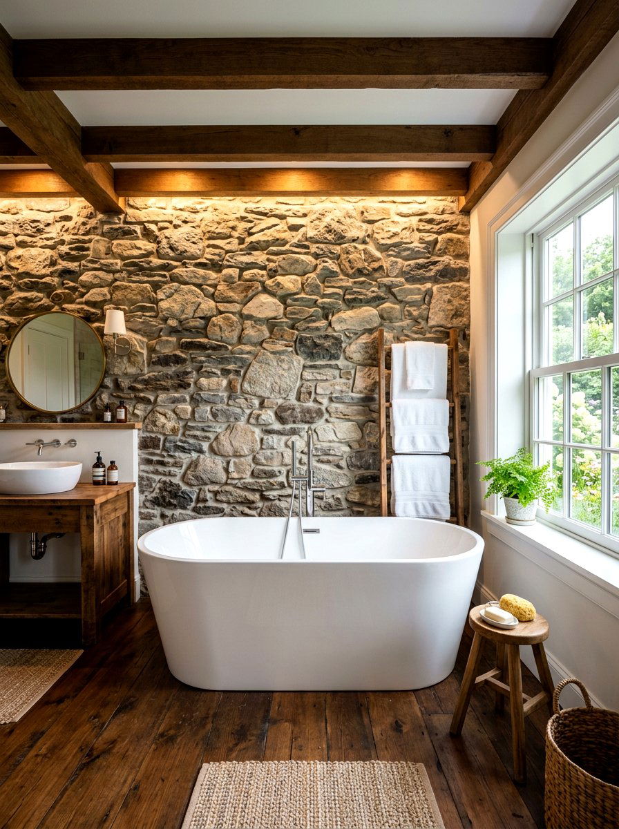 Stone Wall Cottage Bathroom - 30 cottagecore bathroom ideas