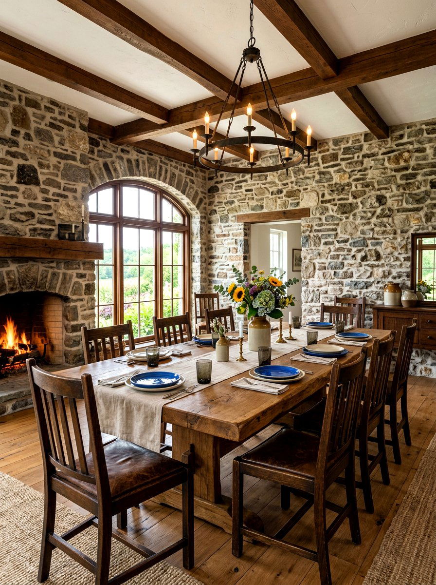 Stone Wall Dining Room - 30 Tuscan supper room ideas
