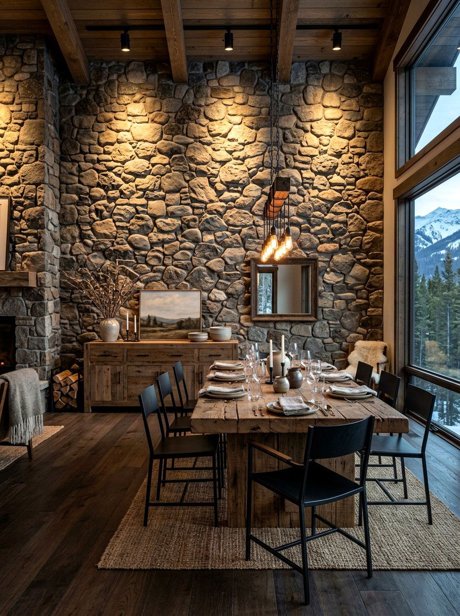 Stone Wall Dining Room - 30 viral dining room ideas