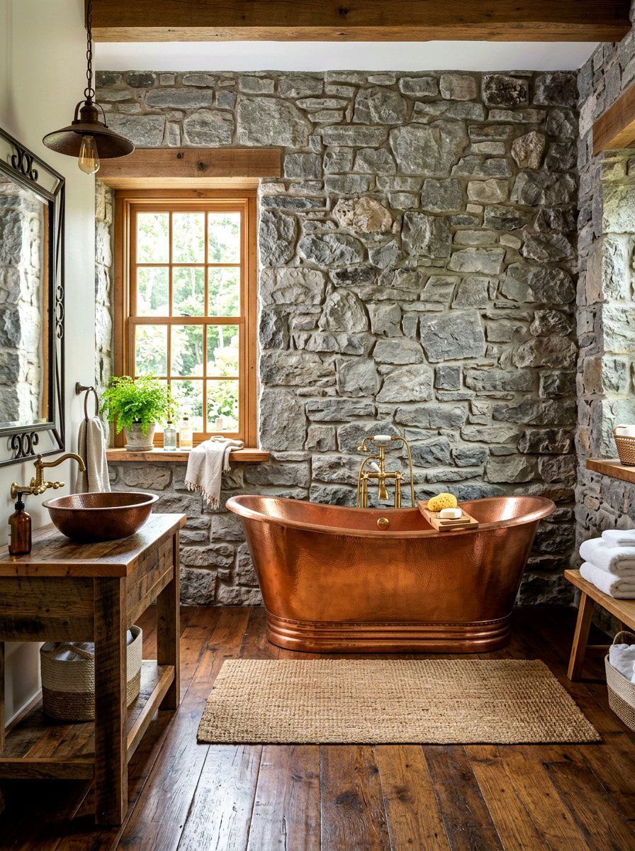 Stone Wall Farmhouse Bathroom - 30 moody farmhouse bathroom ideas