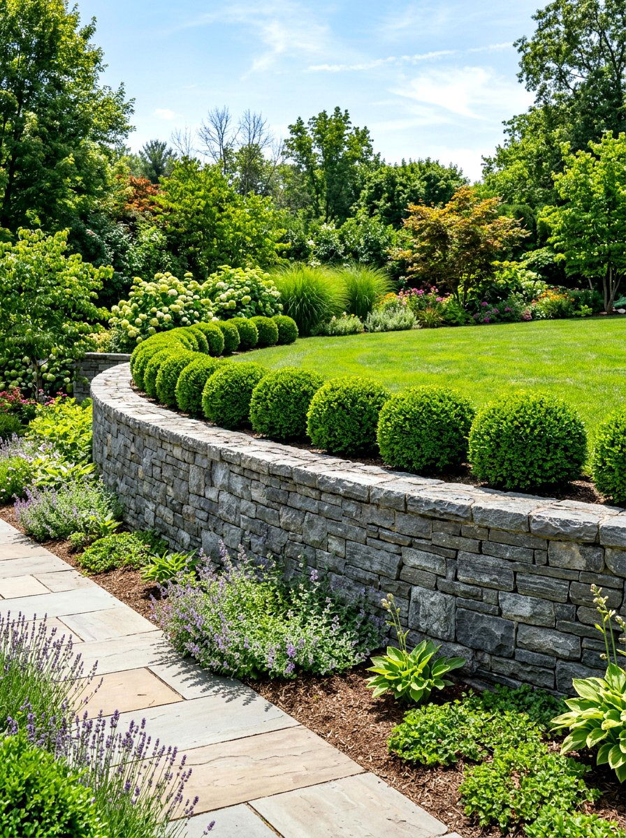 Stone Wall Landscape - 30 boxwood garden ideas