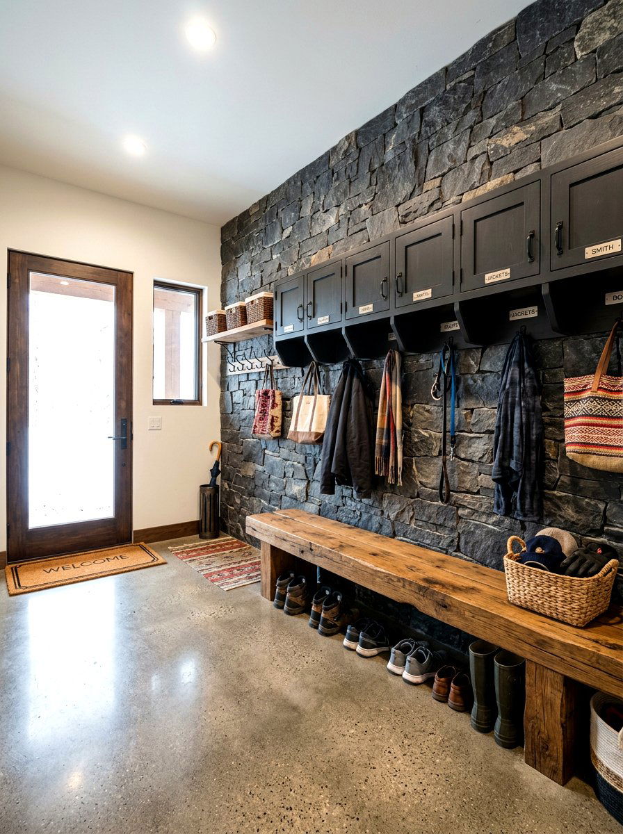 Stone Wall Mudroom Entrance - 30 moody mudroom ideas