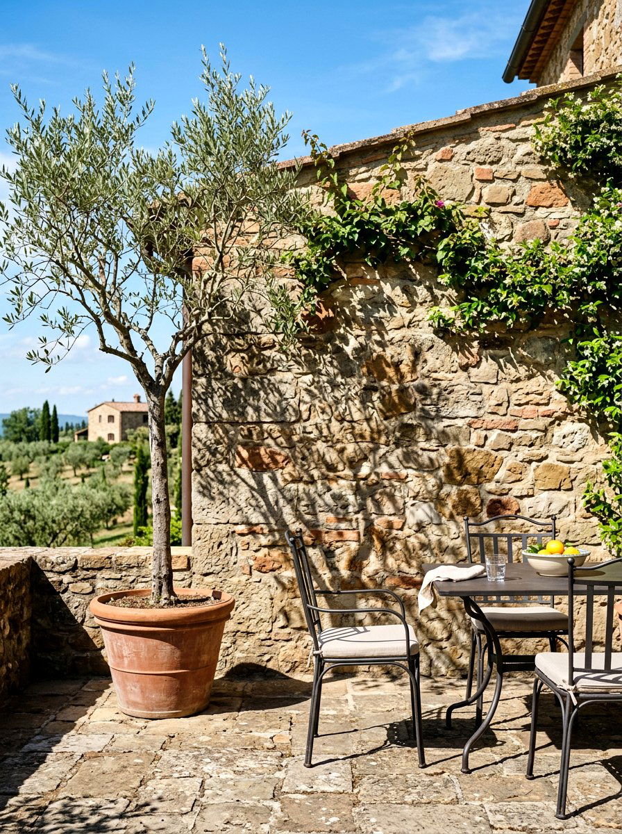 Stone Wall Olive Tree Patio - 30 olive tree patio ideas
