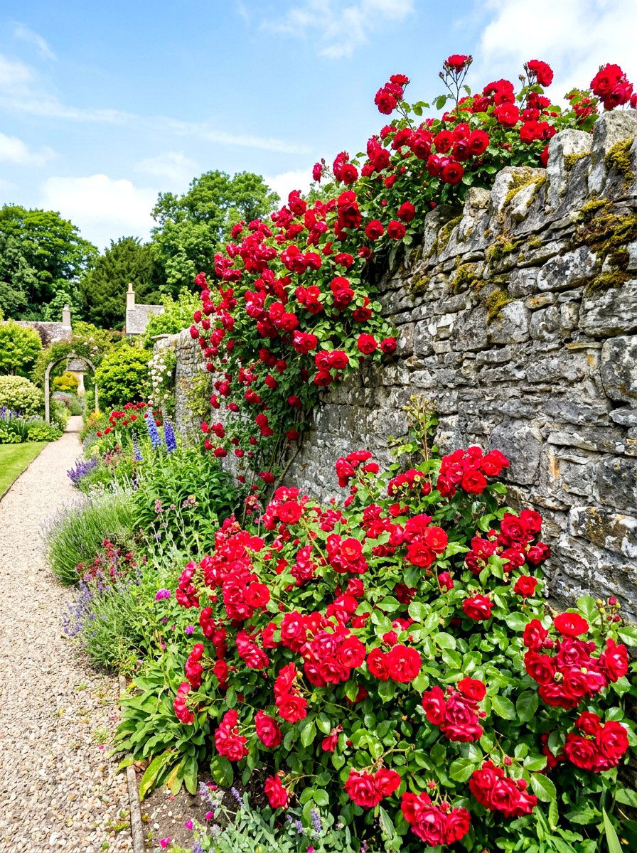 Stone Wall Rose Planting - 30 cottage rose border ideas
