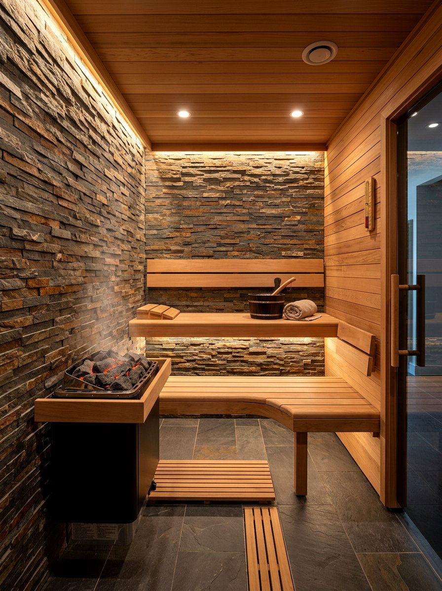 Stone Wall Sauna - 30 sauna room ideas