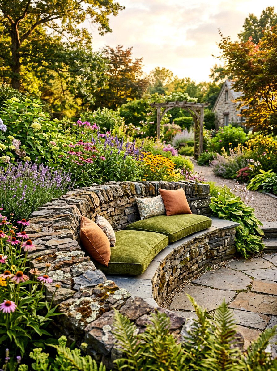 Stone Wall Seating - 30 secret garden seating ideas