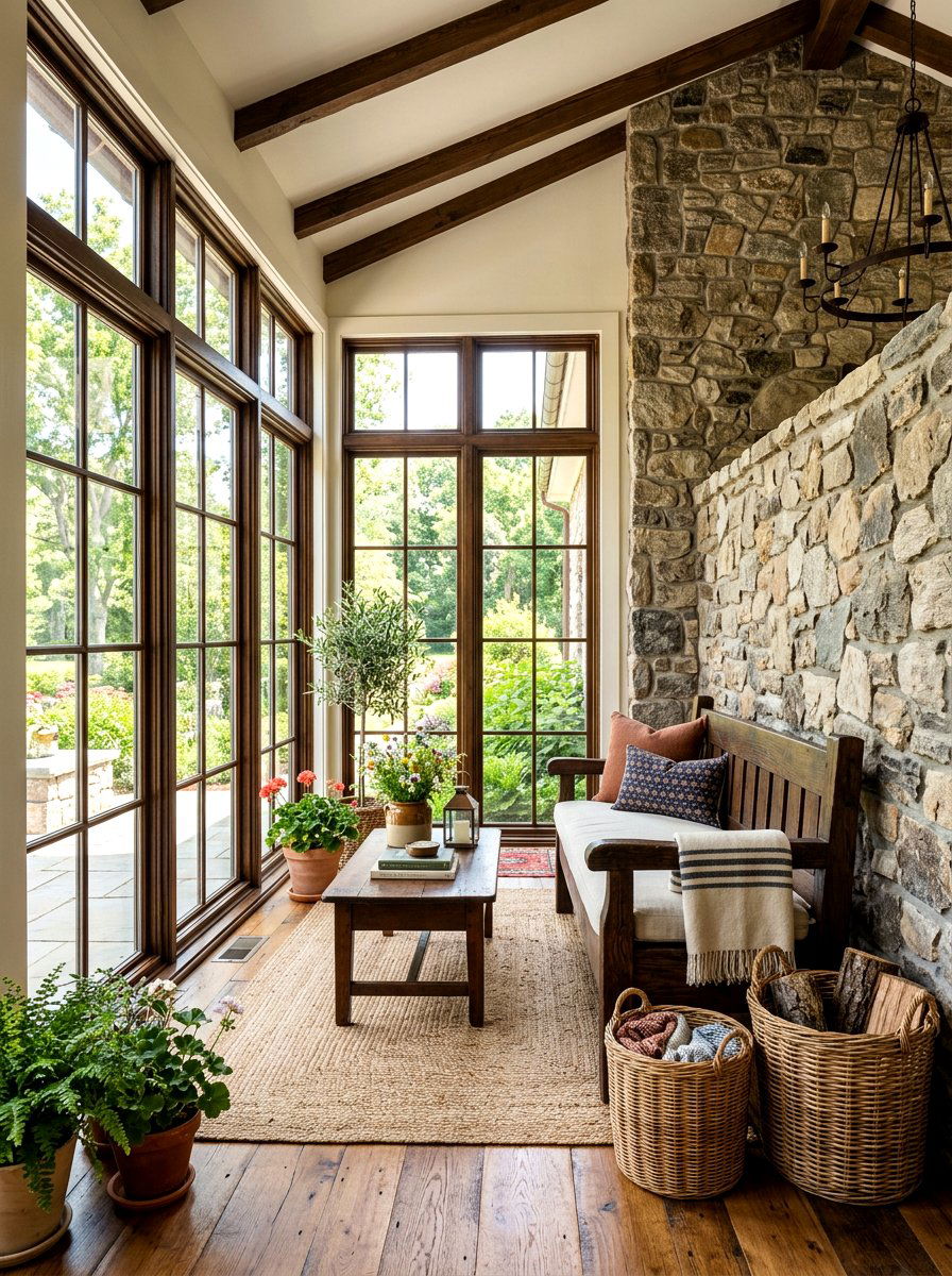 Stone Wall Sunroom - 30 farmhouse sunroom ideas
