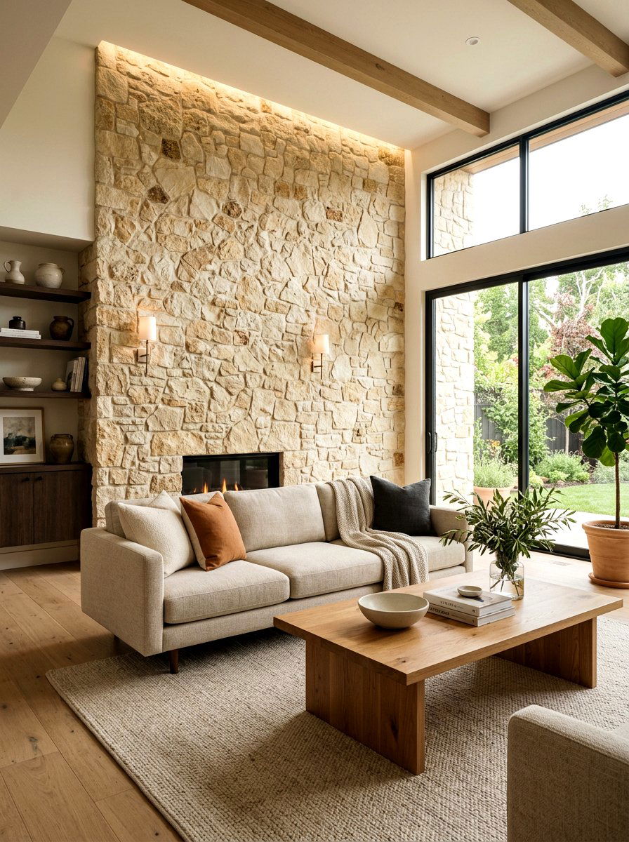 Stone Wall Texture - 30 toasted beige living room ideas