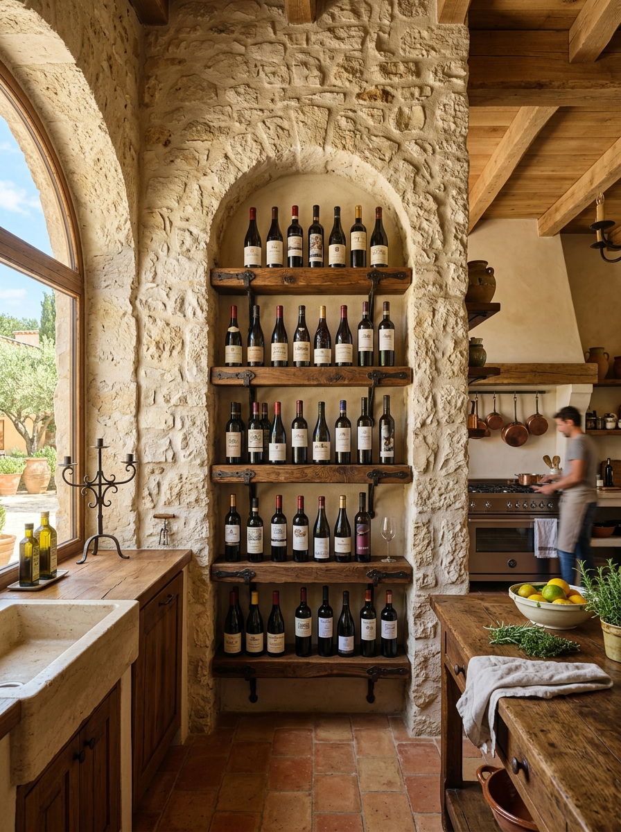 Stone Wall Wine Niche - 30 small wine cellar ideas