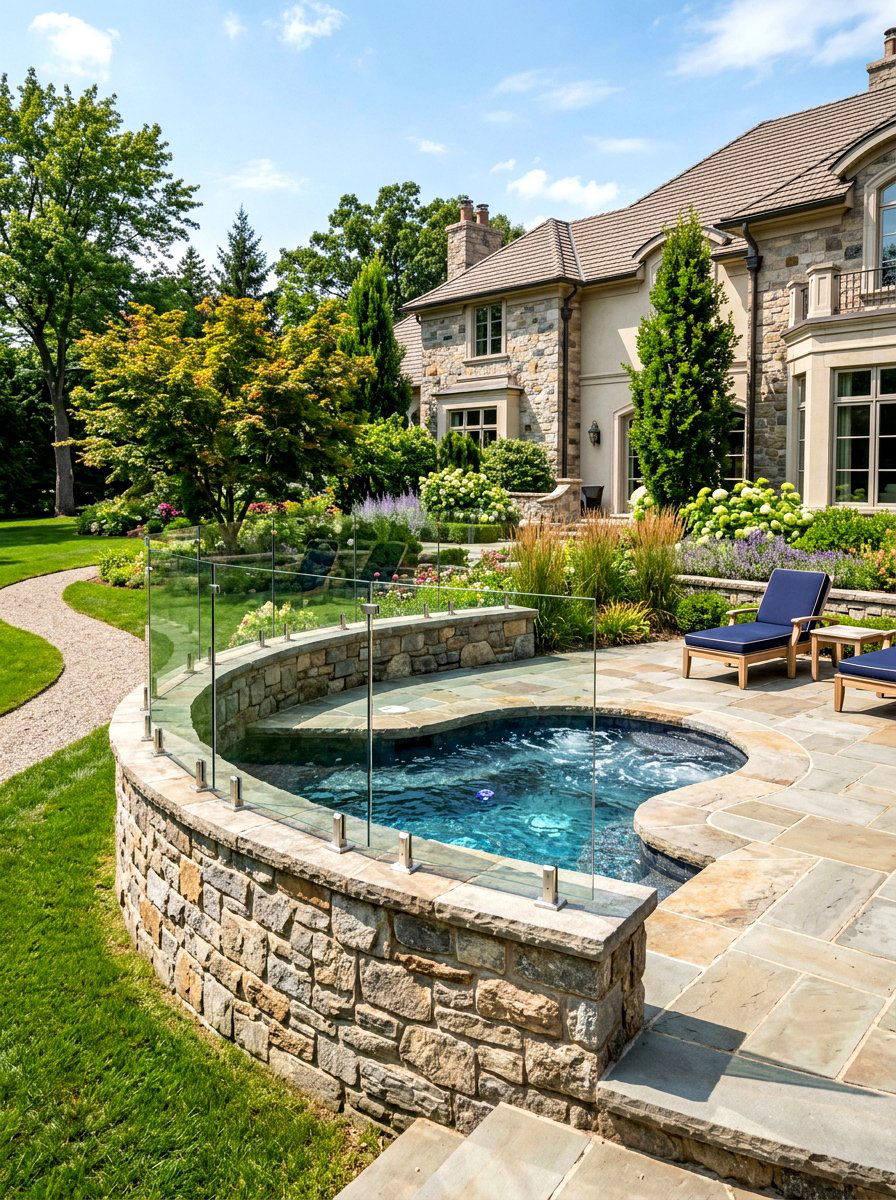 Stone Wall With Glass Railing - 30 hot tub privacy fence ideas